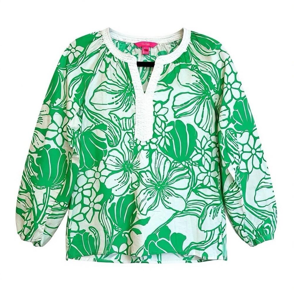 Lilly Pulitzer Camryn Tops ,Tunic in the Spearmint Green Kiss My Tulips XXS - Picture 4 of 8